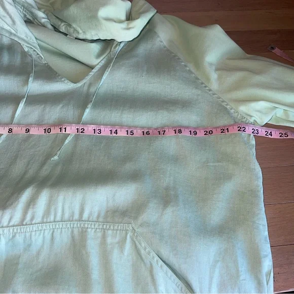 J Jill Linen Cotton Hooded Sweatshirt Light Green Size L Heavy weight Athleisure - Picture 12 of 14